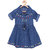 Meia for girls Blue self design embroided denim dress