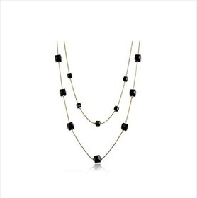 Delightful Multilayer Cube Gold Plated Chain Necklace with Square Black Beaded For Women & Girls