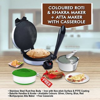 Dawn Coloured Roti and Khakra Maker + Atta Maker with Free Casserole (Silver) Roti and Khakra Maker