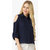 Women's Navy Blue Summer Polyester Cold Shoulder Shirt