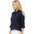 Women's Navy Blue Summer Polyester Cold Shoulder Shirt