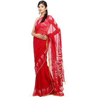 Pink Courtyard Red Printed Georgette Saree For Women