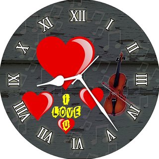 3d red heart and guiter1 wall clock