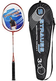 Strauss Power 300 Badminton Racquet with cover (Black/Red)