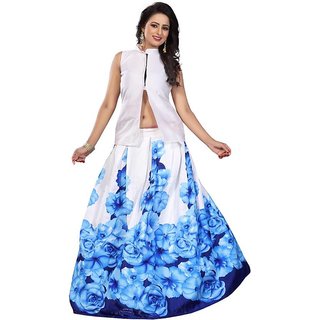 Rise On Fab Designer Sky Blue Color Printed Benglory Satin Silk Semi-Stitched Lehengha (ROSE)