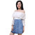 BuyNewTrend Denim Net Blue  White Off-Shoulder Short Dress For Women