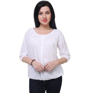 F.U.C. OK Casual 3/4th Sleeve Solid Women's White Top