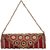 Envie Cloth/Textile/Fabric Embellished Maroon Fold Over Magnetic Snap Clutch