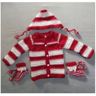 Mishti new born baby woolen sweater set with cap and socks
