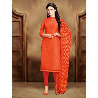 Buy Mrinalika Fashion Juth Cotton Chanderi Orange Plain Churidar Salwar Suit Online 910 from ShopClues