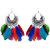 JewelMaze Rhodium Plated Multicolour Afghani Feather Earrings-1308355M