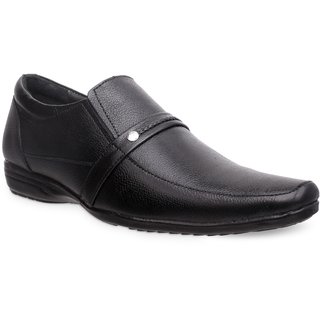                       Groofer Men's Black Genuine Leather Slip-on Formal Shoes                                              