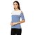 Women's Blue and White Round Neck Half Sleeve Striped Cold Shoulder Top