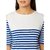 Women's Blue and White Round Neck Half Sleeve Striped Cold Shoulder Top