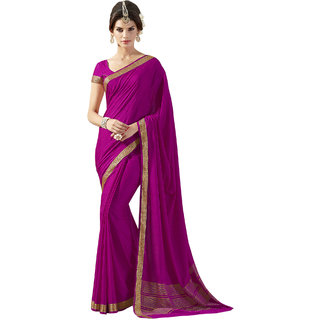 Ashika Deep Pink Crepe Silk Ethnic Wear Saree for Women with Blouse Piece