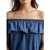 Miss Chase Women's Blue Off Shoulder Short Sleeve Cotton Solid Ruffled Mini Denim Bardot Dress