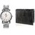 Arum Combo Of Silver Watch and Black Wallet