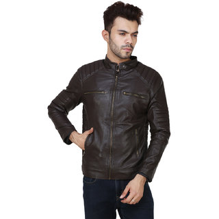                       Amasree Dark Brown Plain Casual wear Pu Leather Jacket for Men and Boys                                              