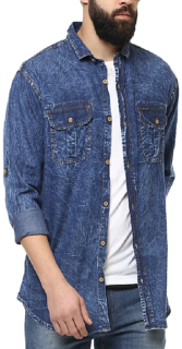 Urbano Fashion Men'S Blue Denim Solid Casual Shirt