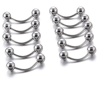 16g ~ 12mm Silver Curve Double Ball Piercing Barbell Eyebrow Septum belly lip nose septum earring- 10Pieces