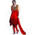 PR Fashion Beige & Red Net Top Semi Stitched Suit