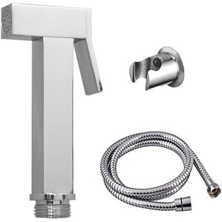 Kurvz square brass Health faucet with 1.5mtr flexible SS Tube and Wall Hook