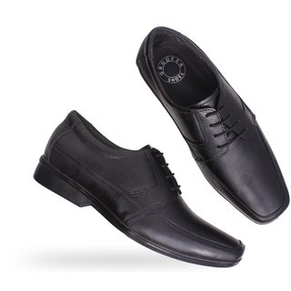 Groofer Men's Black Genuine Leather Lace-Up Formal Shoes