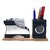 CrownLit 2 Grid Black Color Wooden Desk Table Organizer, Mobile Stand, Pen Stand, Card Holder, Table Clock,