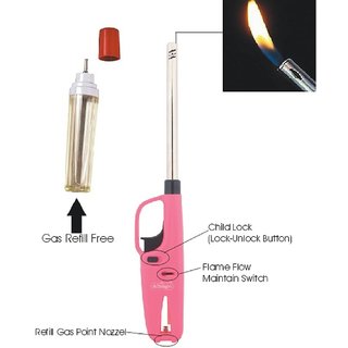 Manoj Sunlight Adjustable Flame Gas lighter with Gas refill-High Quality Kitchen Lighter (Pink)
