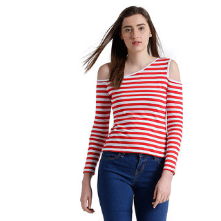 Get Wallpaper Buy Texco Women Red White Striped One Off Shoulder Top Online Desktop Wallpaper