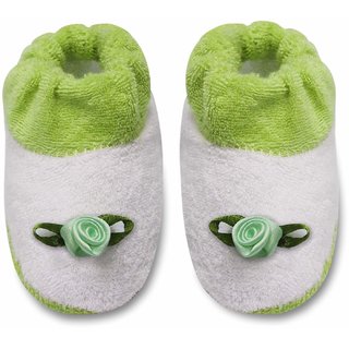 Tumble Green Floral Applique Terry Cloth Baby Booties - 0 to 6 Months