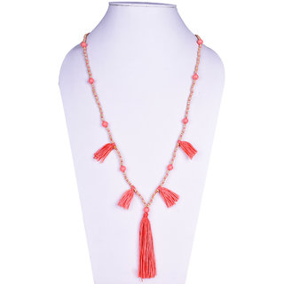 Fascraft Womens Long Length Knotted Wooden Tassel Necklace With Semi Precious Beads