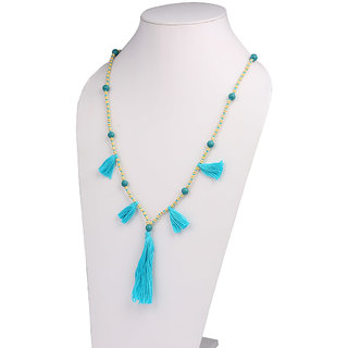 Fascraft Womens Long Length Knotted Wooden Tassel Necklace With Semi Precious Beads