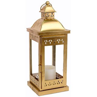 Hosley Gold Decorative Lantern  with Free Pillar Candle