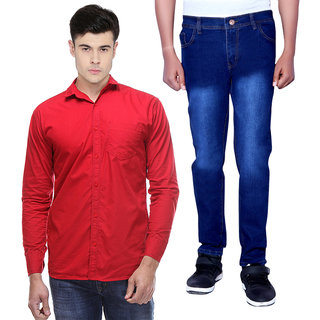 Buy Red Code Men s Regular Fit Jeans and Round Neck Shirt Combo
