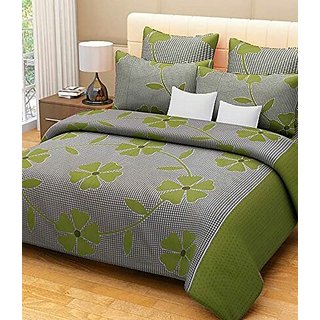 Reet Textile Green Patch Design Cotton Double Bedsheet With 2 Pillow Covers
