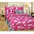 Reet Textile Pink Floral with Black Border Cotton Double Bedsheet With 2 Pillow Covers