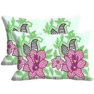 Flower Polka Dot Set Of 2 Pc Digitally Printed Pillow Cover -Size(12x18)