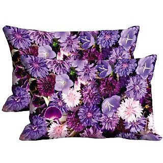 Multiple Purple Flowers Set Of 2 Pc Digitally Printed Pillow Cover -Size(12x18)