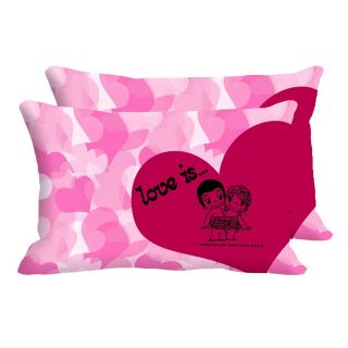 Pink Heart Love Is Set Of 2 Pc Digitally Printed Pillow Cover -Size(12x18)