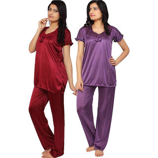 Mahroon & Purple  colour Satin Night wear , Night Suit  XL Size
