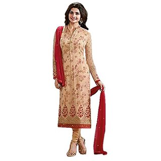 Ap Enterprise Women Faux Georgette Anarkali Semi-Stitched Salwar Suit (ERTY10730BeigeFree Size)