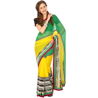 Sofi Women's Printed Yellow Chiffon Sari