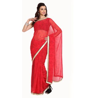 Sofi Women's Printed Red Georgette Sari