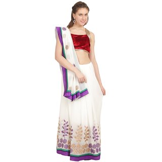 Sofi Women's Solid White Chiffon Sari