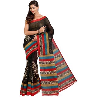 Sofi Women's Solid Black Mangalgiri poly cotton Sari