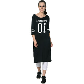 Buy BuyNewTrend Black Hosiery Lycra Knee Length Kurti For Women Online @  ₹449 from ShopClues