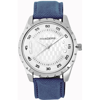 Buy Invaders Round Blue Leather Quartz Watches for Men's Online @ ₹399 ...