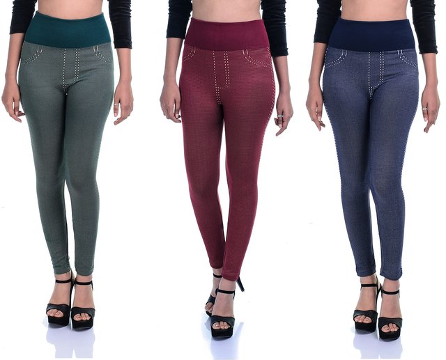 Buy Women Skinny Fit High Waist Strachable Lycra Tummy Tuck Jeggings Combo  Pack Of 3 Online @ ₹990 from ShopClues