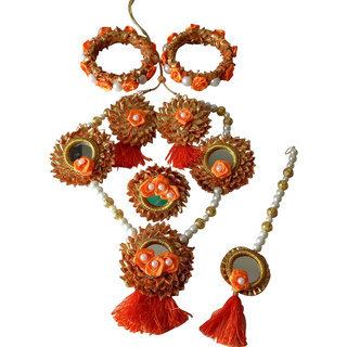 Buy Orange Color Florel Jewelry Handmade Pearl Flower Gota Patti Jewelry Set With Maang Tika Bangles Ring Earrings Online 899 From Shopclues Hello everyone in this video i will make a flower with the help of gota work with an embroidery. orange color florel jewelry handmade pearl flower gota patti jewelry set with maang tika bangles ring earrings